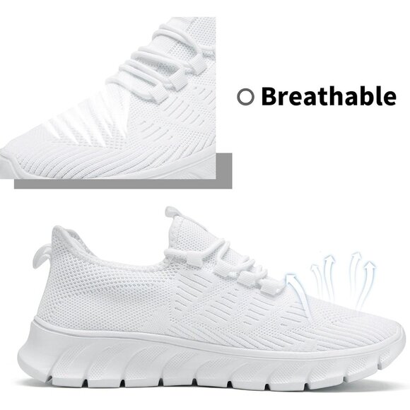Women White Running Tennis Walking Lightweight Shoes Slip On Workout Sneakers - Picture 5 of 7